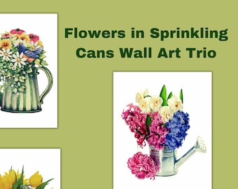 Flowers In Sprinkling Can Trio | Wall Decor | Printable | Electronic Delivery | 3 Sizes | Bright Colors