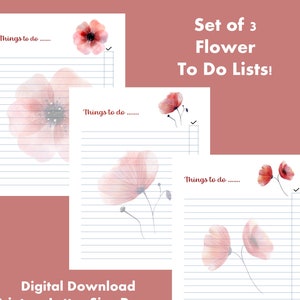 Flower To Do Lists | Set of 3 | Printable  | 8.5x11&quot; | Digital Delivery | Time Management | Shades of Pink