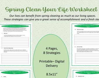 Spring Clean Your Life Worksheet | 8 Strategies | 8.5x11" | Print at Home | Digital Delivery | Printable