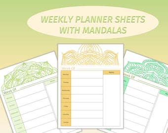 Weekly Planner Sheets | Set of 3 Designs| Mandalas I Printable  | 8.5x11" | Digital Delivery | Time Management |