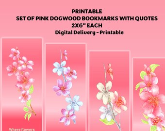 Shades of Pink Dogwood Bookmarks | Set of 4 | Printable  | 2x6" | Digital Delivery | Spring I