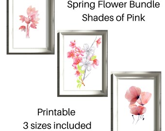 Spring Flowers | Shades of Pink | Spring Wall Printable | Spring Decor | 3 Sizes