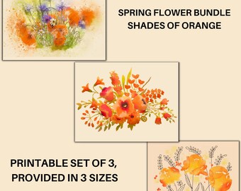 Spring Flowers | Shades of Orange | Spring Wall Printable | Spring Decor | 3 Sizes