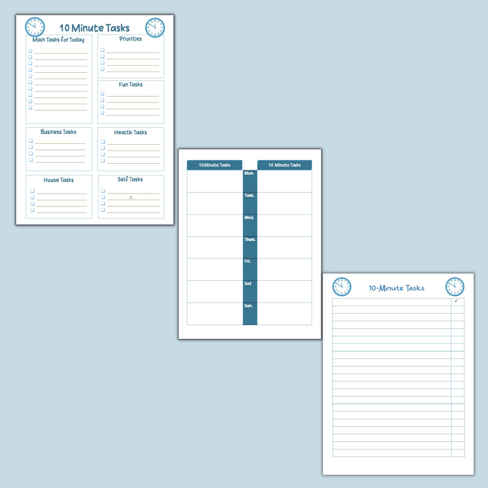 10 Minute Task Worksheets Printables 8.5x11 Print at Home Time ...