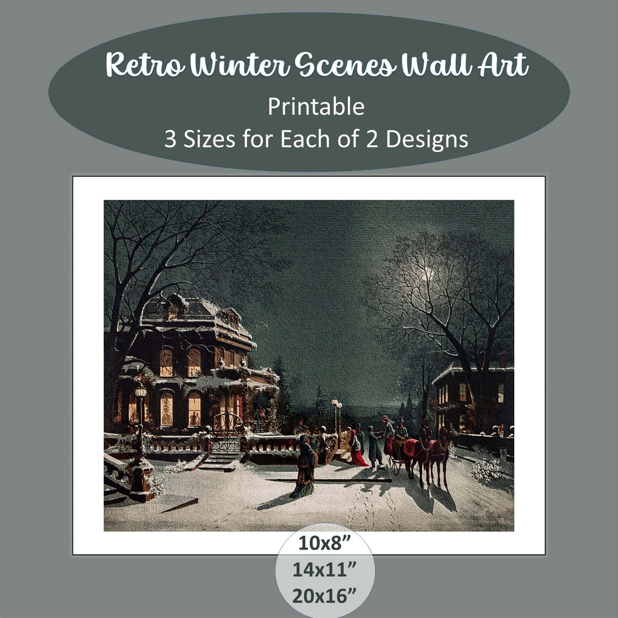Retro Winter Scenes Wall Decor Wall Decor Printable Etsy