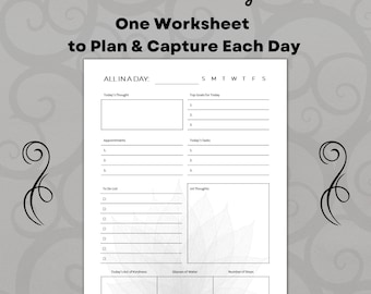 All In a Day Worksheet | Black & White | Printable  | Save Ink | 8.5x11" | Print at Home | Planning Your Day | Planning Sheet