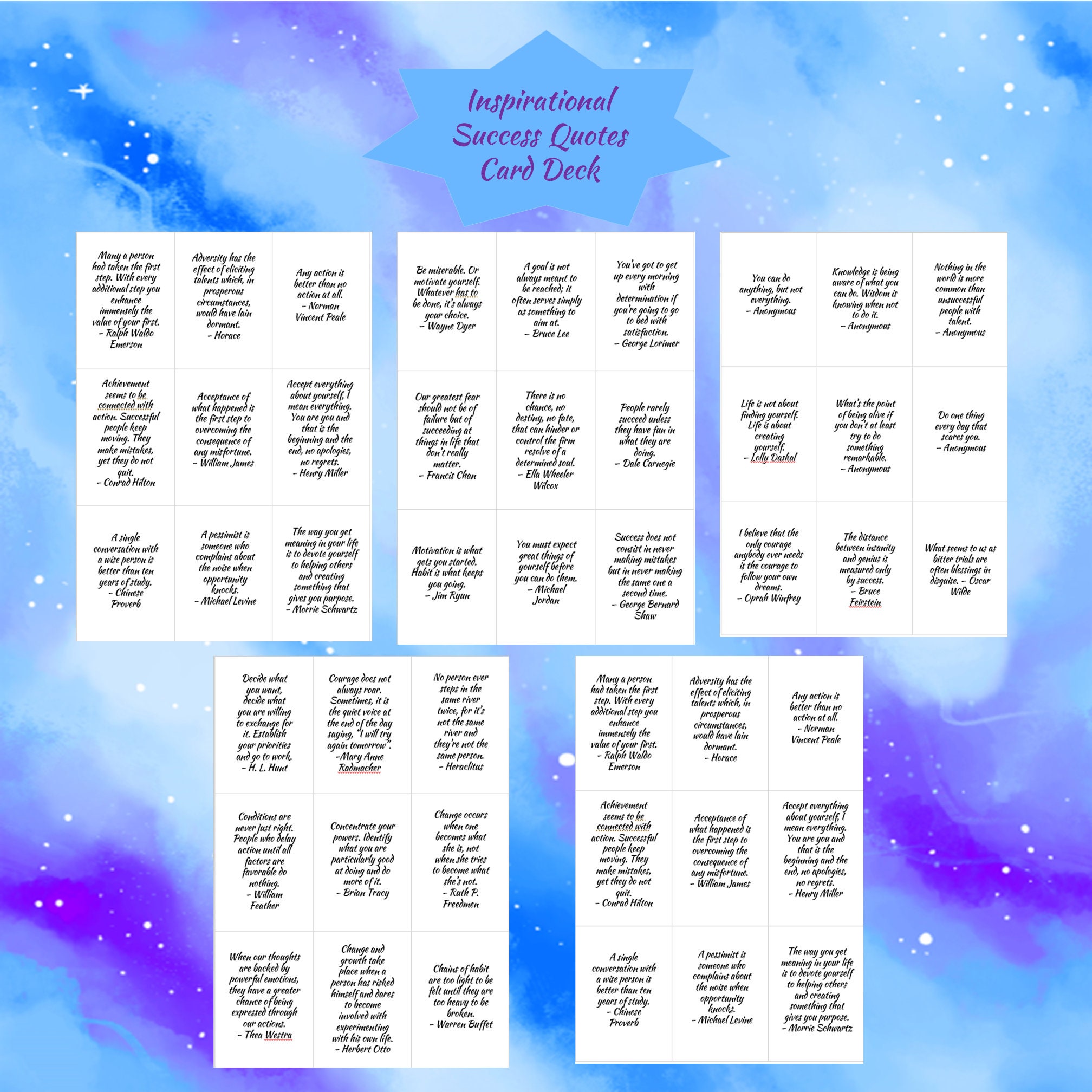 Inspirational Card Deck Printable 90 Cards 21/4 X 31/4 When Cut Print on 8.5x11 Cardstock