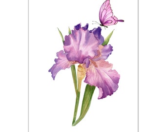 Iris + Butterfly | Spring Wall Printable | Spring Decor | Spring Printable | Shades of Purple | 3 Sizes