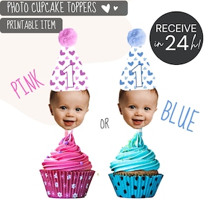 File digitale personalizzato con foto Cupcake Topper 1° compleanno Topper 2° 3° compleanno Baby Boy o Girl Cupcake Topper con foto QUALSIASI ETÀ