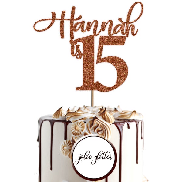 Personalised Custom Glitter Cake Topper Happy 15th Birthday Hannah Fifteen Girl Boy Child 13 14 16 17 Any Name Any Text