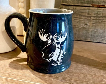 Moose ceramic mug, Personalized Mug, Etched Coffee Mug, Etched Tea Cup, Etched ceramic mug, Personalized cup, Sandblasted mug.