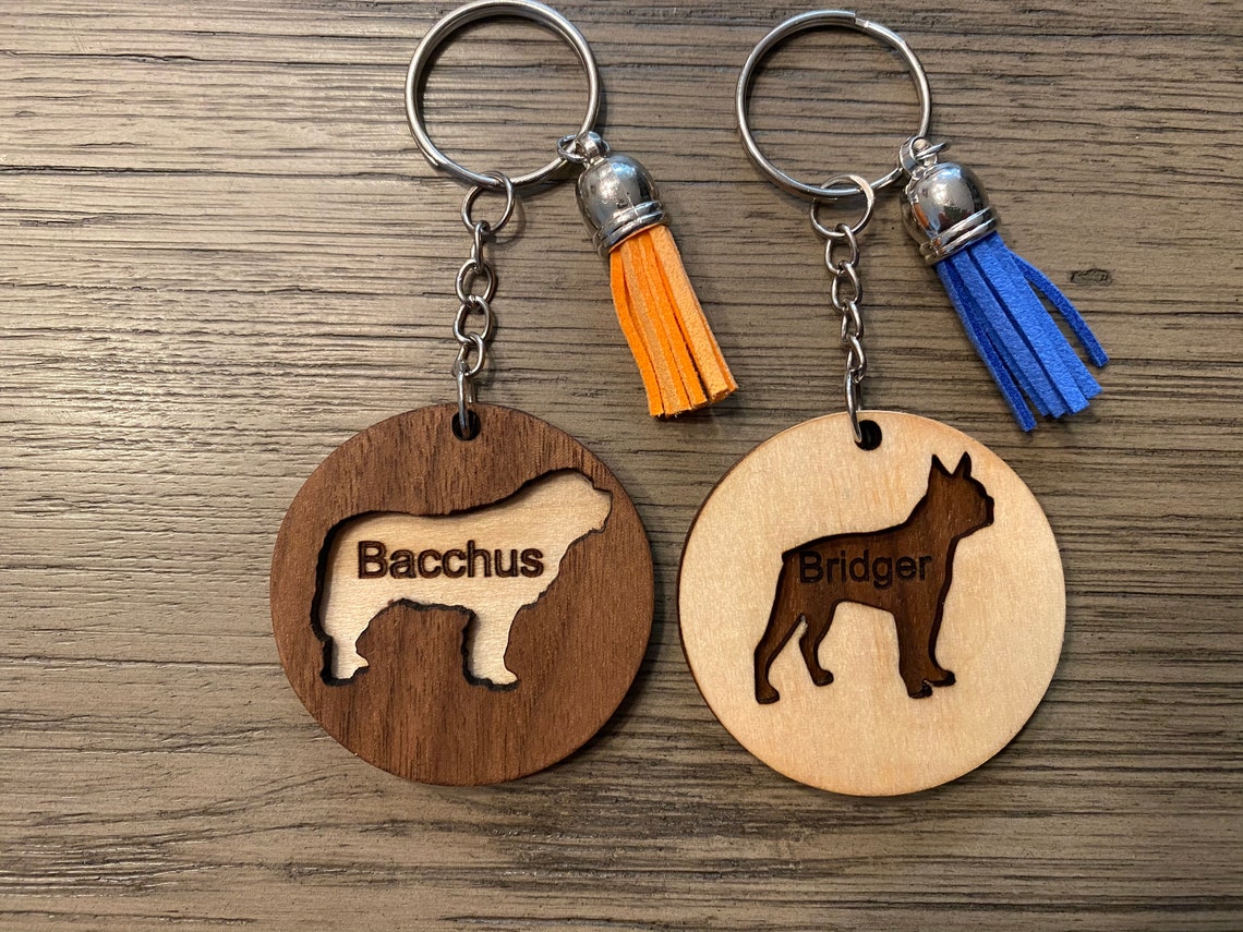 Wood Keychain Dog Breed Silhouette Keychain Personalized Etsy