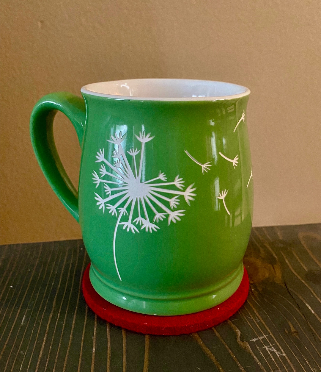 Dandelion Etched Ceramic Mug, Personalized Mug, Etched Coffee Mug, Etched Tea Cup, Etched