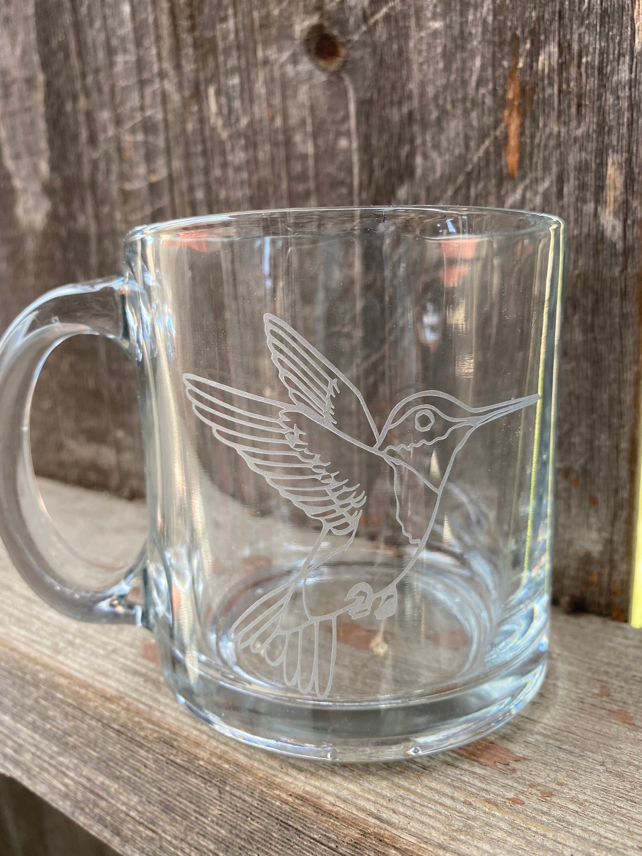Etched 13oz Clear Glass Mug. Hummingbird Etched Mug. - Etsy