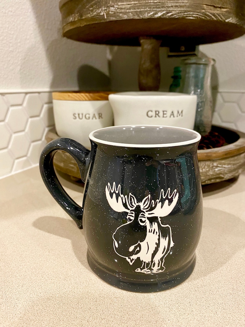 Moose Ceramic Mug Personalized Mug Etched Coffee Mug Etched Etsy