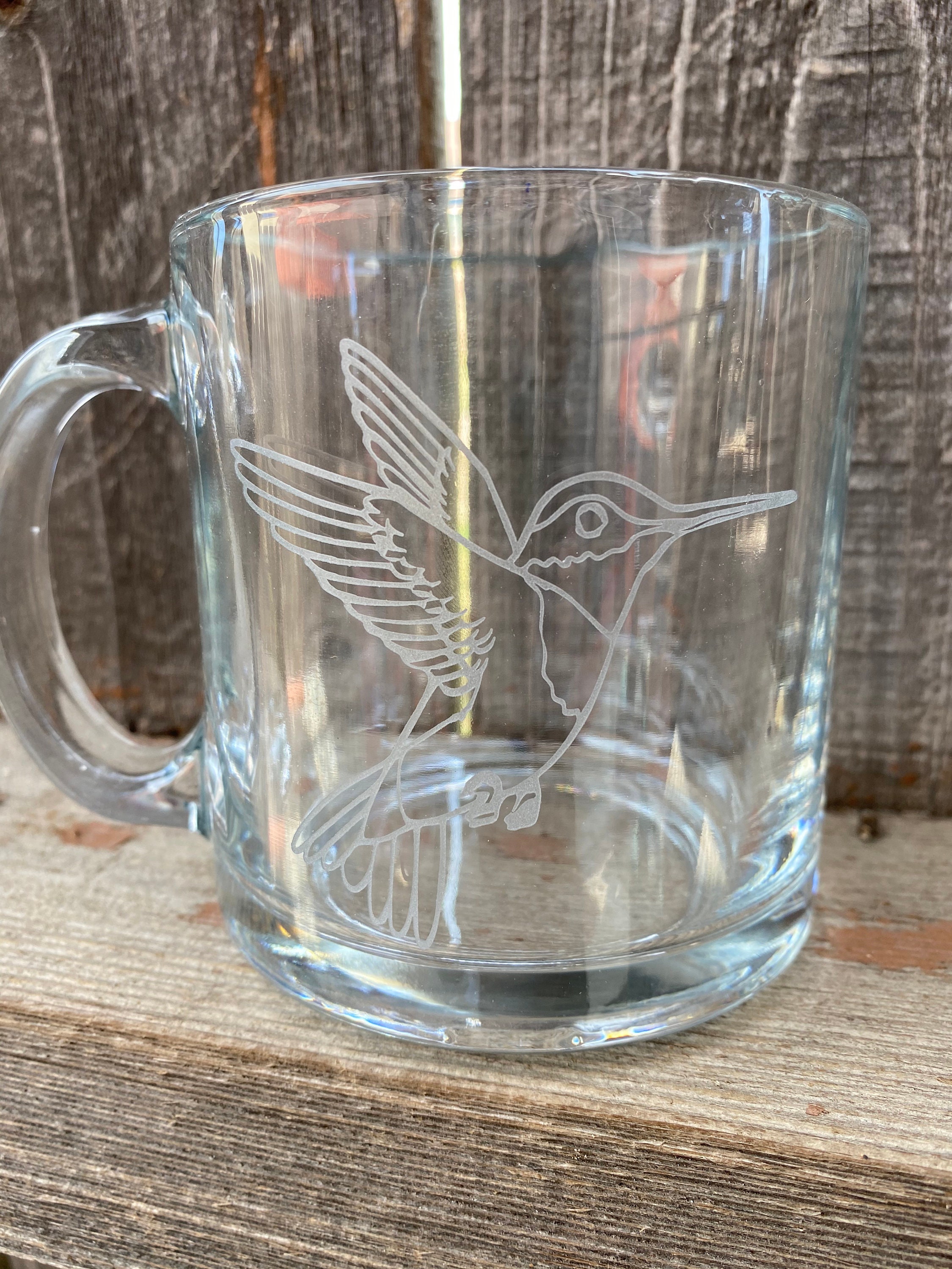 Etched 13oz Clear Glass Mug. Hummingbird Etched Mug. - Etsy