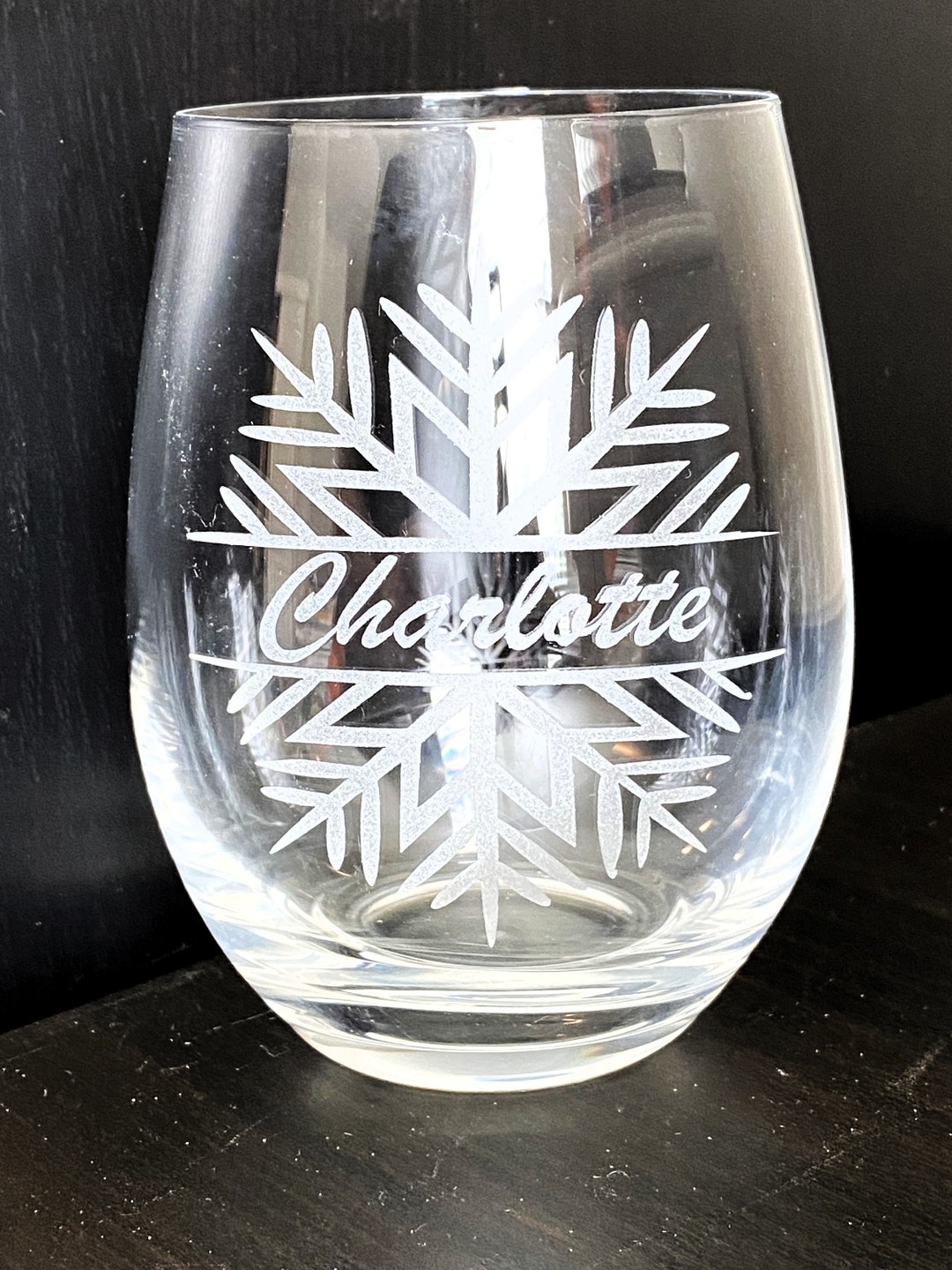 Snowflake Wine Glass, Custom Stemless Wine Glass, Custom Wine Glass