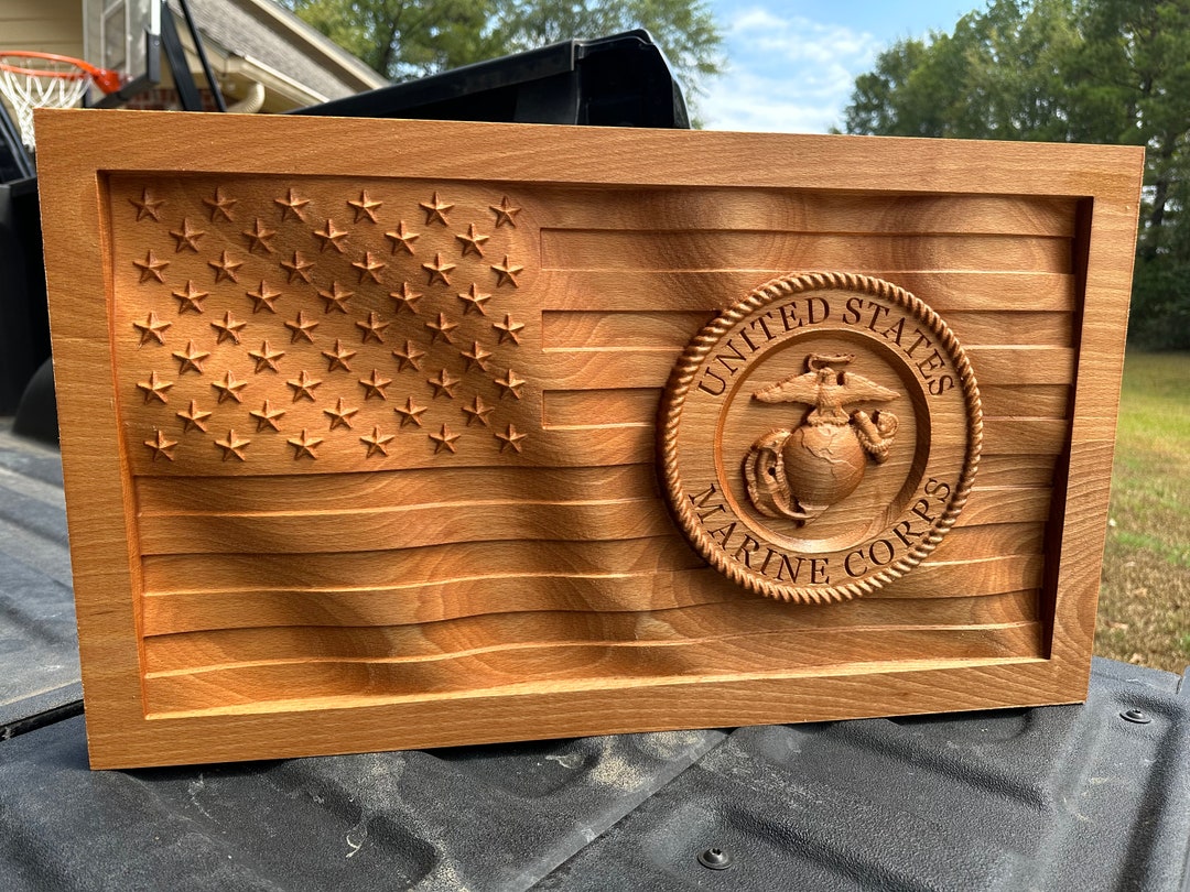 3D Carved US Flag With Marine Corps EGA Inlay - Etsy
