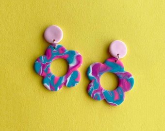 Lilly | Polymer Clay Statement Handmade Earrings | Flower Power |  Funky | Retro | Colorful | Multicolored