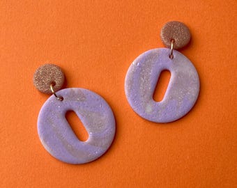 Isa | Polymer Clay Statement Handmade Earrings | Abstract Round Shape |  Funky | Retro | Pastel Rose Gold| Multicolored