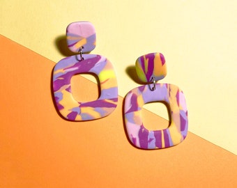 Niña | Pendientes hechos a mano con declaración de arcilla polimérica | De moda Retro Colorido | Multicolor