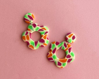 Lilly | Polymer Clay Statement Handmade Earrings | Flower Power |  Funky | Retro | Colorful | Multicolored