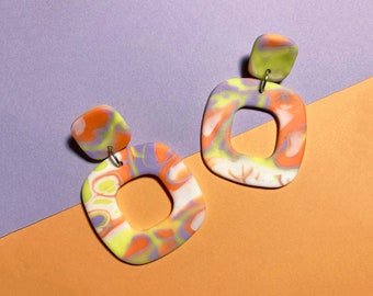 Niña | Pendientes hechos a mano con declaración de arcilla polimérica | De moda Retro Colorido | Multicolor
