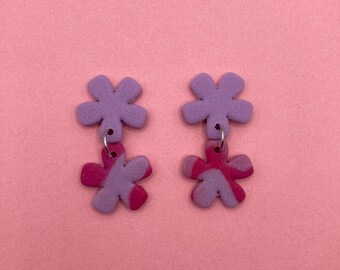 Luna | Pendientes hechos a mano con declaración de arcilla polimérica | Poder de las flores |  De moda Retro Colorido | Multicolor