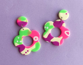 Lilly | Polymer Clay Statement Handmade Earrings | Flower Power |  Funky | Retro | Colorful | Multicolored