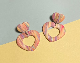 Mila | Pendientes hechos a mano con declaración de arcilla polimérica | De moda Retro Colorido | Multicolor