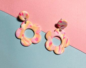 Lilly | Polymer Clay Statement Handmade Earrings | Flower Power |  Funky | Retro | Colorful | Multicolored