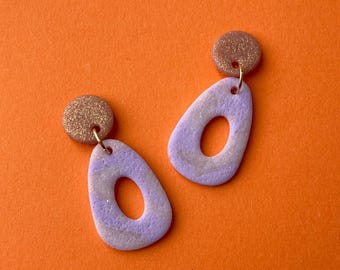 Bella | Polymer Clay Statement Handmade Earrings | Abstract Oval Shape |  Funky | Retro | Pastel Rose Gold| Multicolored