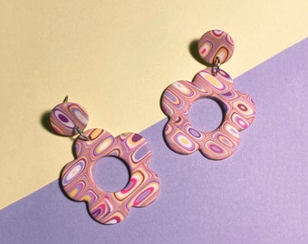 Lirio | Pendientes hechos a mano con declaración de arcilla polimérica | Poder de las flores |  De moda Retro Colorido | Multicolor