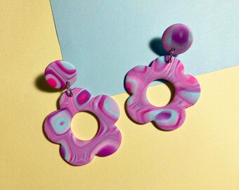 Lilly | Polymer Clay Statement Handmade Earrings | Flower Power |  Funky | Retro | Colorful | Multicolored