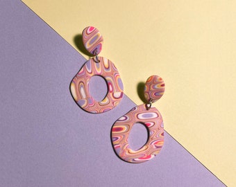 Abadía | Arcilla polimérica | Pendientes hechos a mano con declaración | De moda Retro Vistoso