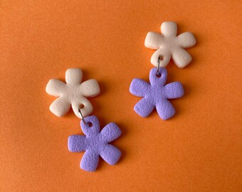 Luna | Pendientes hechos a mano con declaración de arcilla polimérica | Poder de las flores |  De moda Retro Colorido | Multicolor