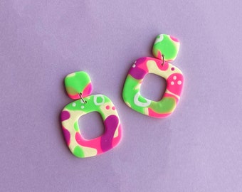 Nina | Polymer Clay Statement Handmade Earrings | Funky | Retro | Colorful | Multicolored