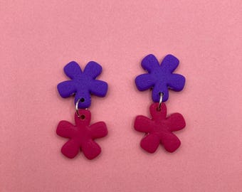 Luna | Pendientes hechos a mano con declaración de arcilla polimérica | Poder de las flores |  De moda Retro Colorido | Multicolor