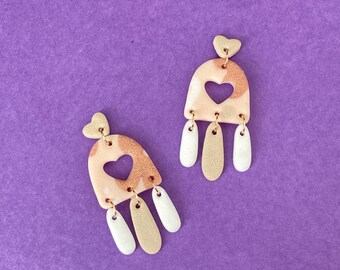 Avellana Pendientes de arcilla polimérica hechos a mano | Patrón moderno | Funky Retro | Colorido | Brillo pastel