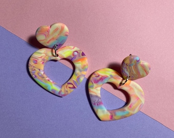 Mila | Pendientes hechos a mano con declaración de arcilla polimérica | De moda Retro Colorido | Multicolor