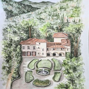 Custom Watercolor Wedding Venue Portrait