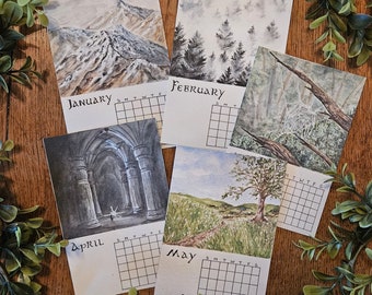 Mini Watercolor Desk Calendar | Middle Earth Inspired