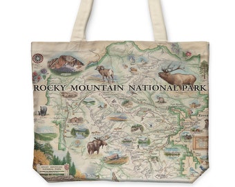 Rocky Mountain National Park Map Canvas Tote with Handles, Cloth Grocery Shopping Bag, Reusable & Eco-friendly Bag, 100% Cotton, Washable