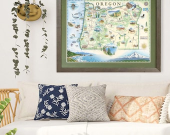 Oregon State Hand-Drawn Map Lithographic Art Print