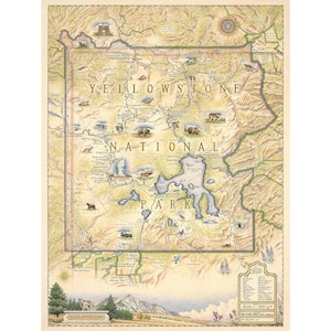 Yellowstone National Park handgetekende kaart poster-authentieke 18x24 vintage-stijl kunst aan de muur-lithografische print met soja-gebaseerde inkten - Gemaakt in de VS