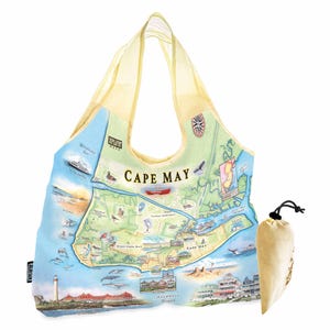 New Jersey Cape May Map Nylon Beutel Einkaufstasche - Wiederverwendbare, umweltfreundliche Einkaufstasche, waschbar