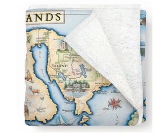 Fleecedeken San Juan Islands kaart – zacht berber en microvezel (58 x 50)