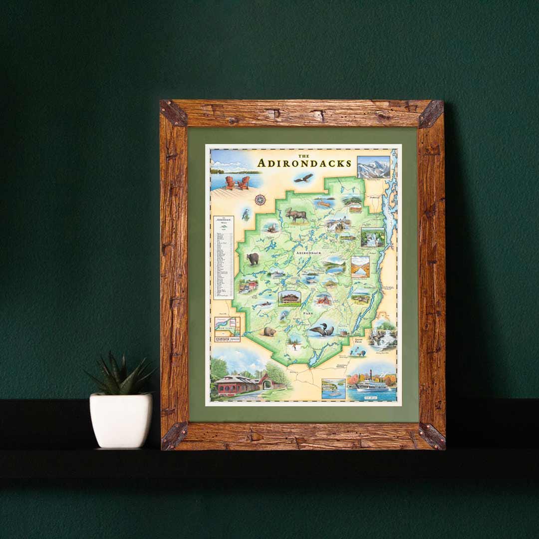 Adirondacks Map Print, Hand-drawn Vintage Style, New York Art