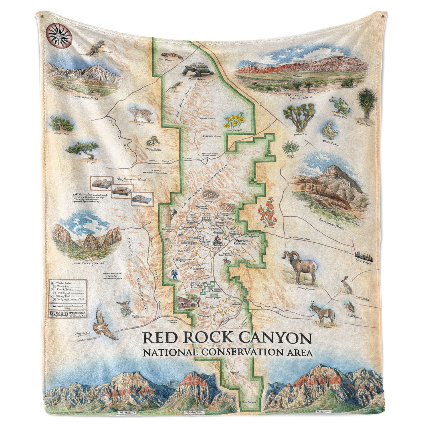 Discover Red Rock Canyon National Park Map Fleece Blanket  - Soft, Cozy, and Warm Throw