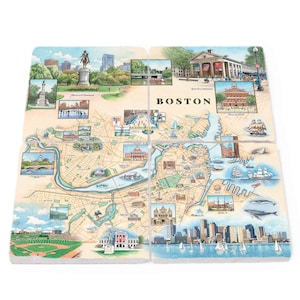 Posavasos de piedra natural con el mapa de Boston (juego de 4), fabricados en EE. UU.